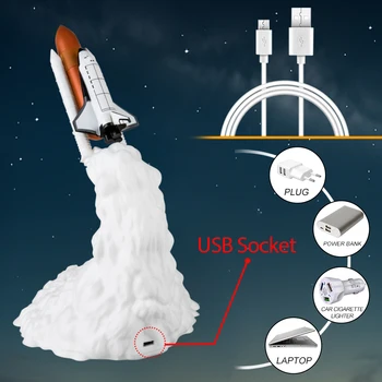 3D Tiskanje LED Nočna Lučka Raketa Space Shuttle Lučka 5V Polnilna Luna Lučka za Ljubitelje Astronomije vesoljsko Plovilo Namizni Dekor Svetlobe