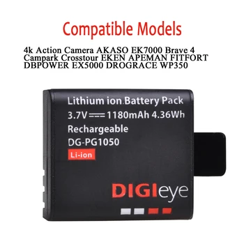 3Pcs 1180mAh PG1050 Polnilna Baterija + LCD Dvojni Polnilec za 4k delovanje Fotoaparata AKASO EK7000 EKEN H9R SJCAM SJ4000 DBPOWER