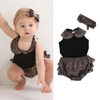 3Pcs Baby Dekle Leopard Moda obleko Novorojenega Dojenčka otroci black Romper Vrh Leopard PP Hlače poleti Bombaž Obleko Oblačila