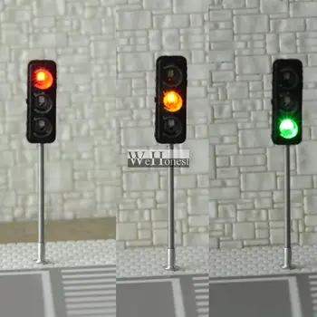 3Pcs Gradnje HO / OO Model 3-Luči na semaforju Signal LED Vezja Model 50mm DIY za Arhitekturo Ulica Vlak Železniška
