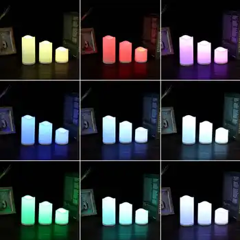3pcs LED Sveča Multicolor Lučka Tealights Baterija Upravlja Sveča Čaj Luči Ponaredek Plamen Doma Poroko Halloween Dekoracijo