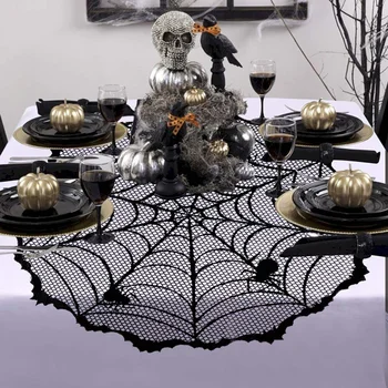 40 Palčni Krog Halloween Čipke Tabela Pokrivalo Črni Pajek Web Prt za Tabelo Okraski Halloween Scary Movie Night