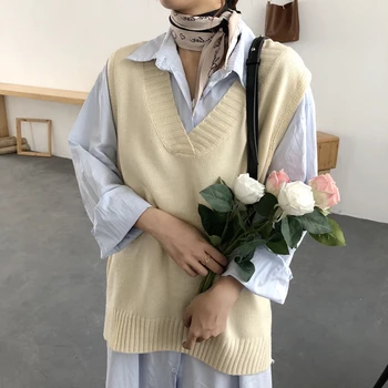 5 barv 2018 Jeseni korejski preppy stil trdna colot brezrokavnik ženske, puloverji in puloverji ženska (C8803)