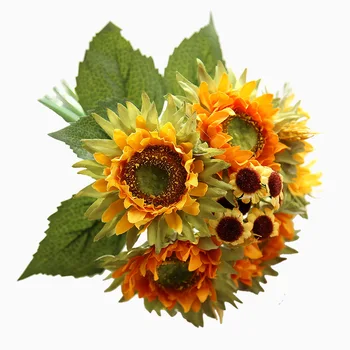 5 Glav Jesensko Dekoracijo Rumene Sončnice Svile Umetno Cvetje Šopek za Dekoracijo Doma Urada Stranke Vrt Dekor