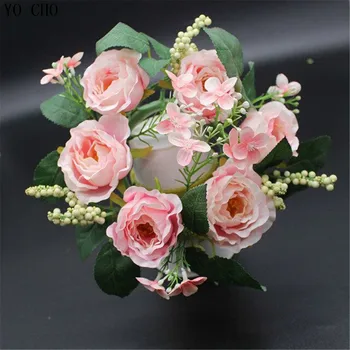 5 glav/šopek umetnih peony šopek rose cvet flores artificiales svile cvetja za Dom Stranka dekorativni posušeno cvetje