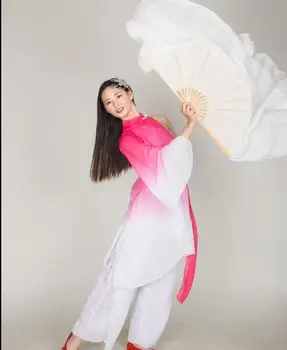 50 cm-86 cm Dolžina Ženske Ples Trebuh Fan Veils White Pravi Svile Kitajske Tradicionalne Bambusa Zložljiva Fan
