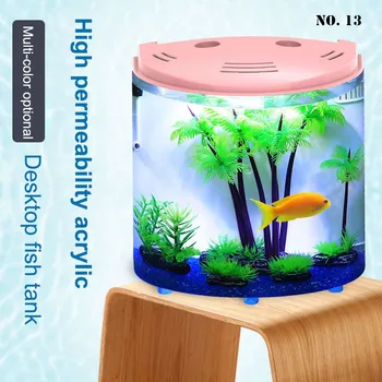 5L Velike Zmogljivosti, Half Moon Design Mini Akvarij USB Akril Fish Tank Akvarijih z LED Luči Namizje Vodnih Rib Dobave