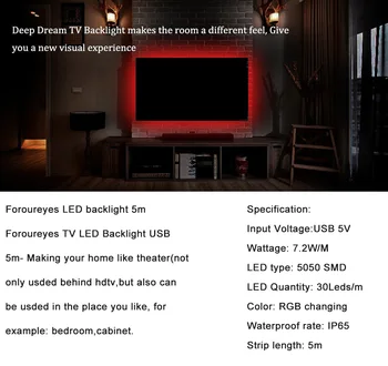 5m Božično mizo Dekor žarnico, trak TV Osvetlitev Ozadja 17Key RGB LED Trak Vodotesen 5050 USB LED 30LEDs/m LED trak svetlobe