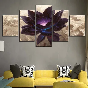5Pcs Platno HD Natisne Črno Lotus Slike Modularni Dekor Plakat Wall Art Stripi Cvet Sodobne Dom Dekoracijo dnevne Sobe Deco