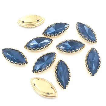 7X15mm Ink blue Listov obliko sew na okrasnih zlato podlago z luknjo čipkasto kremplji steklo, kristal nosorogovo Diy pribor za oblačila