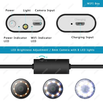 8 mm 1080P Endoskop WIFI IP68 Vodotesen Kača Borescope Pregled Kača Kamera 8 LED Luč za IOS Samsung Huawei Android