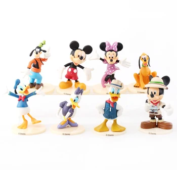 8Pcs/Set Disney Mickey Miške Minnie Donald Daisy Raca Pluton Neumen Igrače, Živali Dejanje Slika Lutke Božično Darilo za Otroke