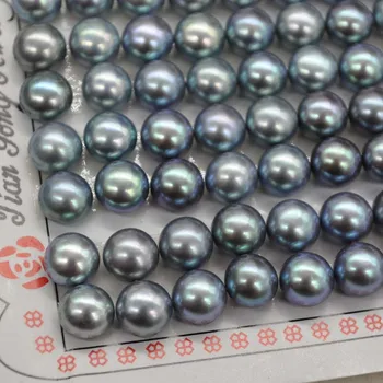 AAA 7mm pav črno polovico luknjo sladkovodnih gumb pearl 1 card