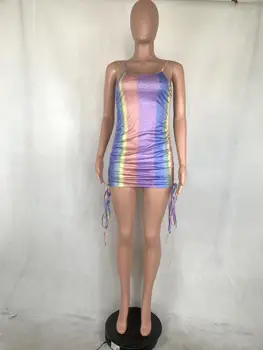 Adogirl Spreminjanje Barve Špagete Trakovi Mini Obleka Ženske Seksi Brez Rokavov Vrvico Bodycon Vestidos 2020 Nov Modni Robe