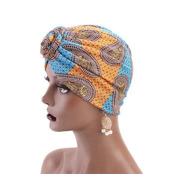 Afriške Tiskanja Bonnets Klobuk Vortex Vozel Vzorec Ankara Pokrivalo Ženske Turban Headwrap Mleko Svilene Multicolor Lase Scraft