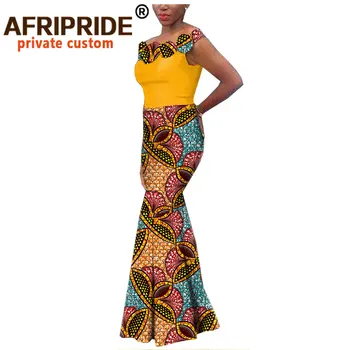 Afriške vosek trobenta stranka obleko za ženske AFRIPRIDE bazin richi prilagojene off ramenski dolžina tal ženske obleke A1925009