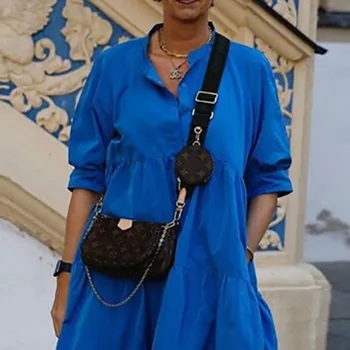 Afriške Ženske Priložnostne Obleko Modri Gumb Gor pa Dol Kola Majica Obleke, Dame Plus Velikost 3XL Svoboden Poletje Jesen Dolgo Obleko Maxi