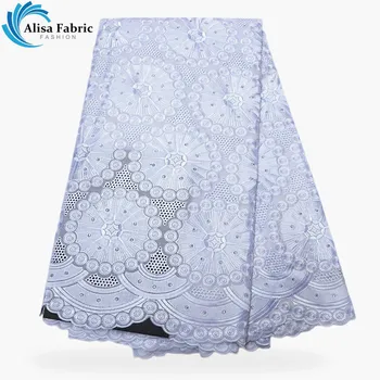 Alisa Bele barve, Bombaž Afriške vezenje Čipke Tkanine S Kamnitimi Švicarski voile Čipke V Švici 5Yards Za Poročno obleko