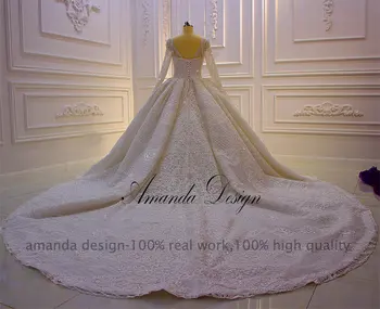 Amanda Design haljo mariage 2019 Dolg Rokav Luksuzni Čipke Beading Poročno Obleko