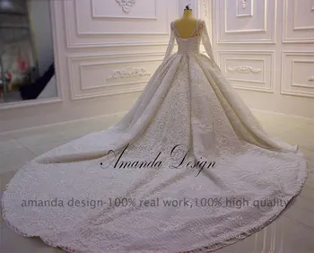 Amanda Design haljo mariage 2019 Dolg Rokav Luksuzni Čipke Beading Poročno Obleko