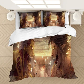 Anime Napad na Titan 3D-Tiskana Posteljnina Nabor Rjuhe Prevleke Pillowcases Tolažnik Posteljnina Nabor Bedclothes Posteljno Perilo(NE stanja)