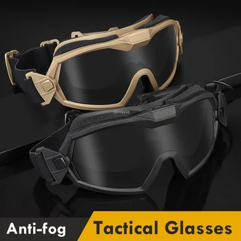 Anti-fog Taktične Vojaške Očala Vojske Boj, Streljanje Zaščitna Očala Windproof Lov CS Motoristična Očala 2 Objektiv