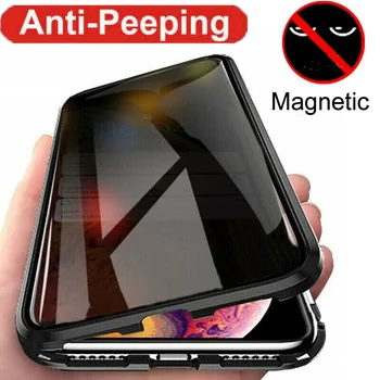 Anti Peep Magnetno Ohišje za iPhone 11 Max Pro XS XR 8 7 Plus 6s 360 Dvostranski Zasebnost Zaslon Patron Kovinski Odbijača Pokrov