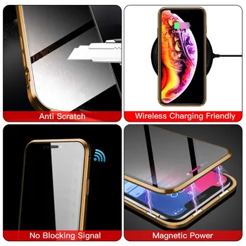 Anti Peep Magnetno Ohišje za iPhone 11 Max Pro XS XR 8 7 Plus 6s 360 Dvostranski Zasebnost Zaslon Patron Kovinski Odbijača Pokrov