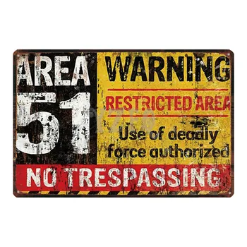 Area 51 Warninng No Trespassing Retro Kovinski Znak Steno v kuhinji Doma Umetnost, Vintage Dekor Kovinski Plakat 30X20CM DU-2853