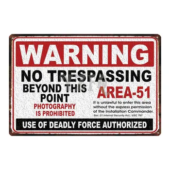 Area 51 Warninng No Trespassing Retro Kovinski Znak Steno v kuhinji Doma Umetnost, Vintage Dekor Kovinski Plakat 30X20CM DU-2853