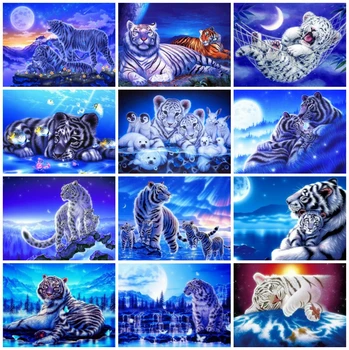AZQSD Diamond Slikarstvo Celoten Kvadratni Tiger 5D DIY Ročno Diamond Vezenje Živali Mozaik Doma Dekor Darilo Navzkrižno Šiv Kompleti
