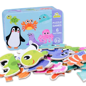 Baby Živali Prometa Lesene Igrače Puzzle Montessori Začetku Izobraževalne Igrače Za Otroke Jigsaw Uganke Ujemanje Igro Otroci, Učenje Igrače