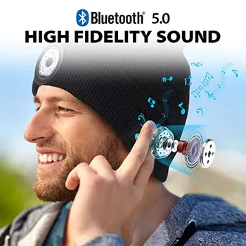 Beanie Klobuk Bluetooth 5.0 LED Brezžične Stereo Slušalke Predvajalnik Glasbe Klobuk s Hands-free (prostoročni Mikrofon Funkcija za ponovno Polnjenje Zatemnitev