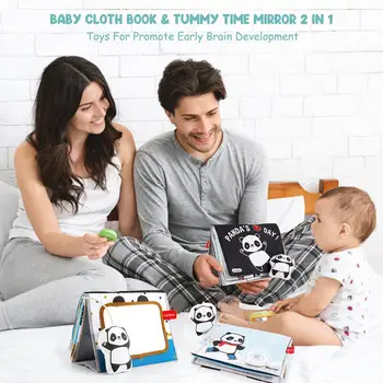 Beiens Baby Knjige Otroci Izobraževalne Igrače Panda Črno in Belo, Mehko Krpo Knjiga Malčka Dejavnosti Razvojne Tleh Ogledalo Knjiga