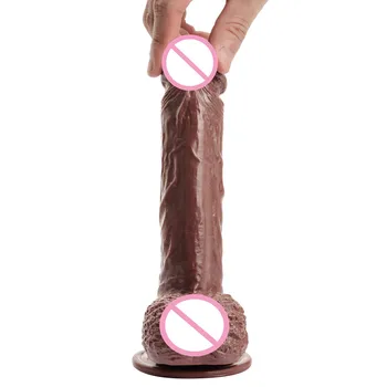 Big Black Realističen Dildo Prilagodljiv Penis Dick priseska Strap-on Ženska Masturbacija Strapon Dildo Za Ženske (22 cm)