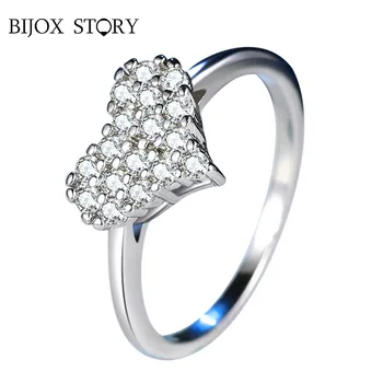 BIJOX ZGODBA trendy 925 sterling srebrni prstan s srcem obliko cirkon fine nakit prstani za ženske obletnico banket stranka darilo