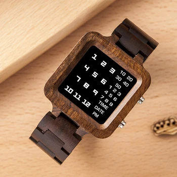 BOBO PTICA Digitalni Watch Moških Luksuzne blagovne Znamke Načrtovati Night Vision Bambusa Watch Mini LED Ure Edinstven Prikaz Časa Darila Dropship