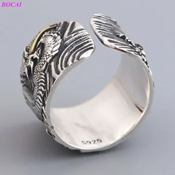 BOCAI s925 sterling silver obroči za moške 2020 nov Modni retro moški odprt obroč zmaj široko edition obroč Tajski srebrni prstan