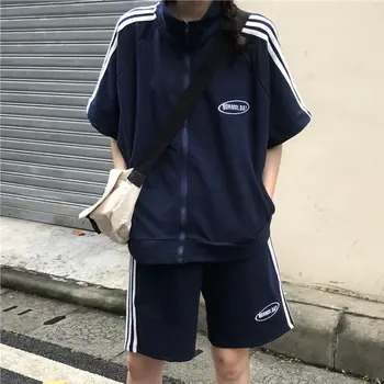 [Bombaž] Poletje modni športni obleko Hong Kong retro slogu ženski študent kratka sleeved hlače ohlapno obleko, dvodelno,