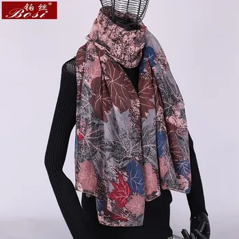 Bombaž šal Rastlinskih listov tiskanje šali, topla oblačila hidžab Ženske modni poncho sjaal preveliko razkošje blagovne znamke dolgo šali velike schal