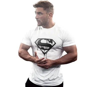 Bombaža t-shirt Superma majica s kratkimi rokavi moški fitnes srajce bela črna velikosti