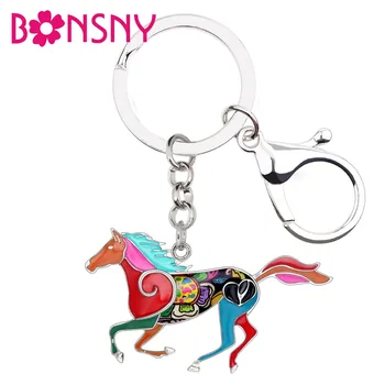 Bonsny Izjavo Kovinski Elegantna Teče Konj Ključnih Verige Keychain Obroči Moda Živali Zlitine Nakit Za Ženske Dekle Vrečko Avto Čare