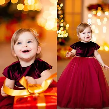 Božič Formalno Princess Party Obleka Za Malčke Baby Dekleta Venčni Rokav Čipke Žamet Mozaik Gleženj-Dolžina Tutu Obleko