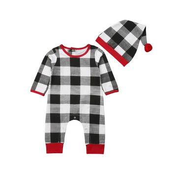 Božič Malčke Baby Boy Girl Preverite Romper Bodysuit Jumpsuit Klobuk Oblačila Obleko, Ki Določa