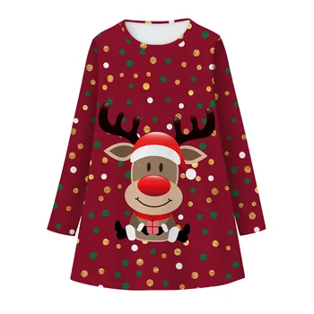 Božič Obleko Dekle Z Dolgimi Rokavi Deers Trak Rdeče Črni Jesen, Obleke, Casual Big Dekliška Oblačila, Otroci-Line Otrok Vestidos