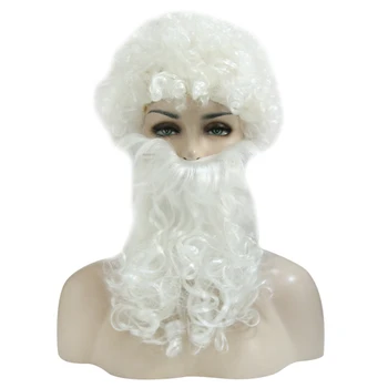 Božič Santa Lasuljo Klobuk in Brada Nastavite Samo Deluxe Bele Dolge Kodraste Lasulje Odraslih Vlogo Igrajo Claus Kostum za dodatno Opremo