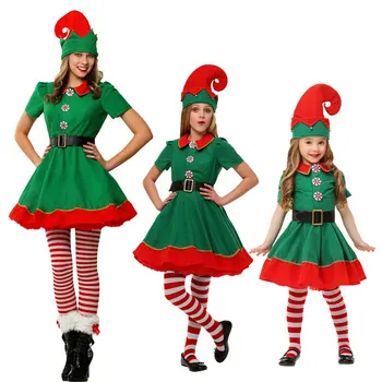 Božični kostum za otroke Božič elf kostum cosplay starš-otrok nositi odrasle otroke, moške in ženske, zelena Božič costum