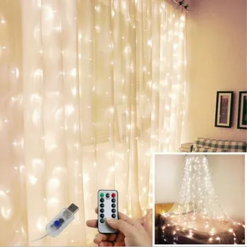 Božični Okraski, 3x3/3x2/3x1m LED Ledenica Pravljice Niz Luči Visi Zavesa Svetlobe Niz svate Vrt Dekor USB, Daljinsko