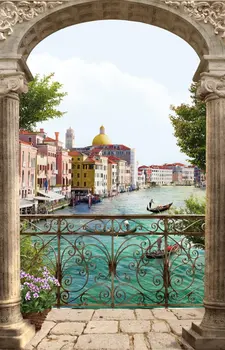 Brezplačna dostava 3D Evropske vodne mesto arch Vrata Nalepke za Spalnico, dnevno Sobo darilo umetnosti Nepremočljiva PVC Nalepke vrata zaviti 77*200cm