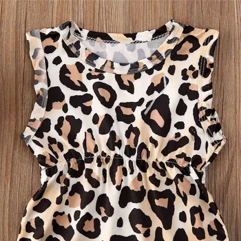 Brezplačna dostava Srčkan Newborn Baby Dekleta Obleke Leopard tiskanja Tassel bombaž Jumpsuit krog vratu Obleka brez rokavov enega kosov